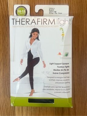 NEW Therafirm Light Compression Footless Tights in Black 10 - 15mmHg